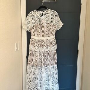 Self Portrait White Guipure Lace Midi Dress